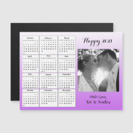 Invitación Magnética Calendario Mini Gradiente Púrpura de Fotos de Boda