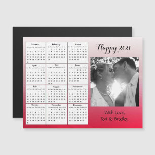 Invitación Magnética Calendario Mini Gradiente Rojo Foto de Boda 2021