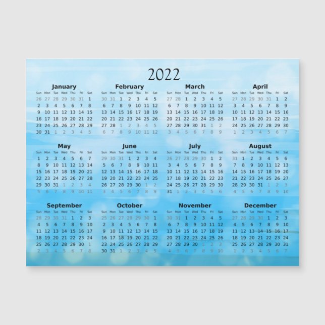 Invitación Magnética Calendario Miniatura Magnético Ombre Azul 2022 (Anverso)