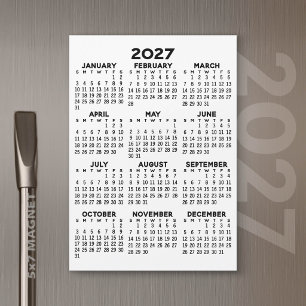Invitación Magnética Calendario Mínimo 2027 - Vista Anual Negro Blanco