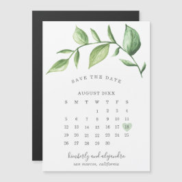 Invitación Magnética Calendario Rústico Verde Guarda la Fecha