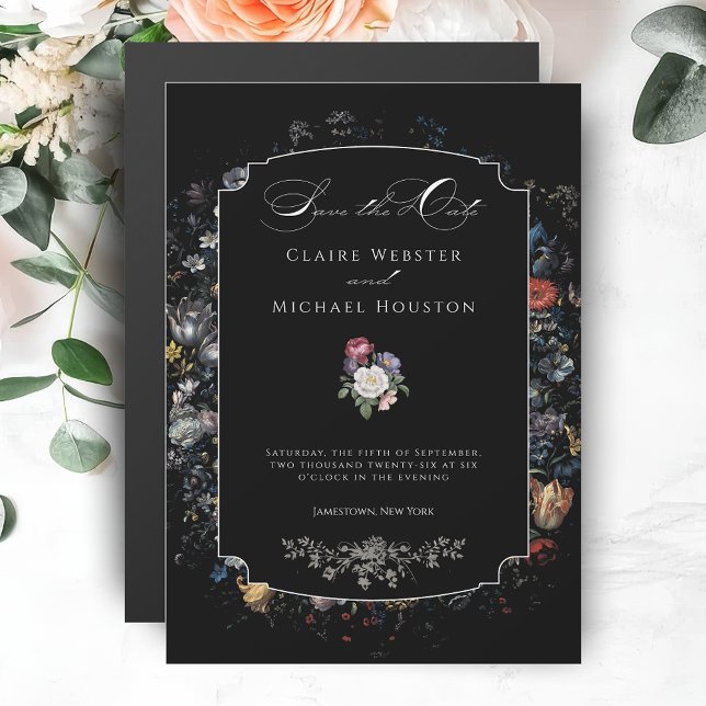 Invitación Magnética Caligrafía floral negra Bella Artes (Subido por el creador)