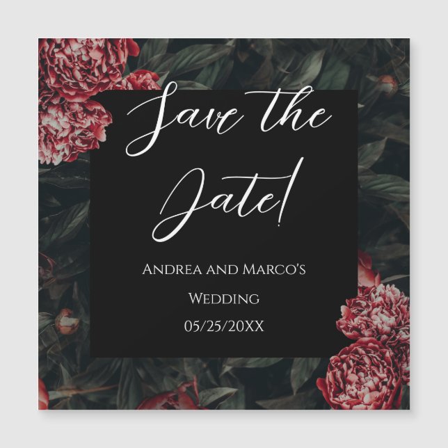 Invitación Magnética Calligrafía Boda gótica floral Salven la fecha (Anverso)