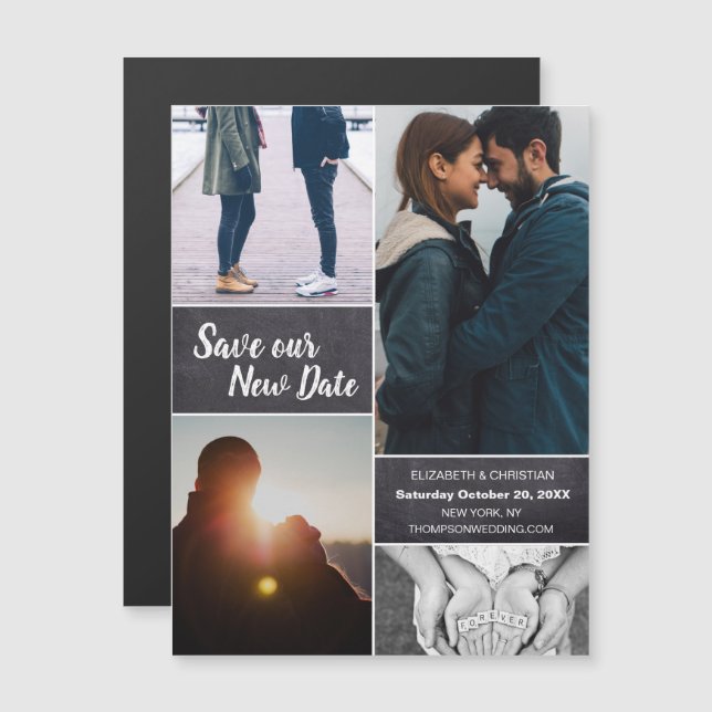 Invitación Magnética Cambiar la fecha Guardar nuestra nueva foto Boda d (Anverso/Reverso)