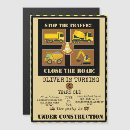 Invitación Magnética Camiones de construcción | Fiesta de cumpleaños te