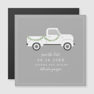 Invitación Magnética Camioneta Blanca Vintage Boda Guardar la Fecha