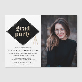 Invitación Magnética Caps Off Photo Graduation Party