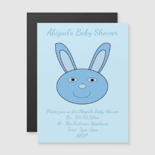 Invitación Magnética Cara de conejito bebé niño azul Fiesta de primaver