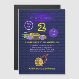 Invitación Magnética Carreras de señas Neon Tema del coche Fiesta de cu