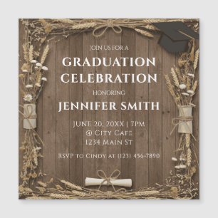 Invitación Magnética Celebración Rústica de Graduación de Madera