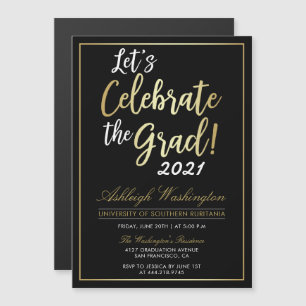 Invitación Magnética ¡Celebremos El Grad!   Graduación en negro dorado