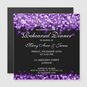 Invitación Magnética Cena de ensayo boda Luces púrpuras