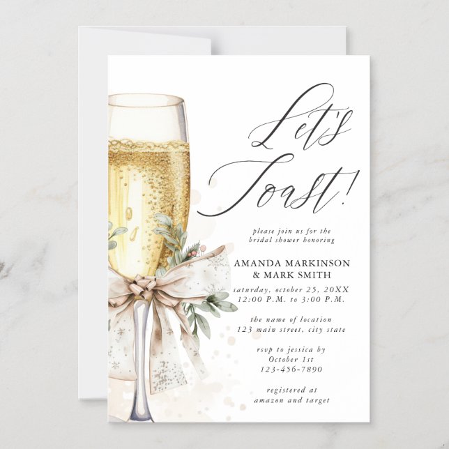 Invitación Magnética Champagne Let's Toast Winter Bridal Shower (Anverso)