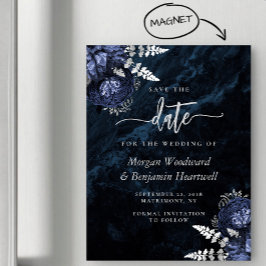 Invitación Magnética Chic Ahorro de la Boda Floral de Azul Marino y Pla
