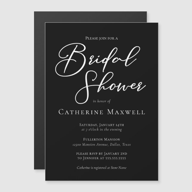 Invitación Magnética Chic Black White Bridal Shower Personalized (Anverso/Reverso)