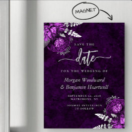 Invitación Magnética Chic Ciruela Plata Floral Boda Guardar la Fecha