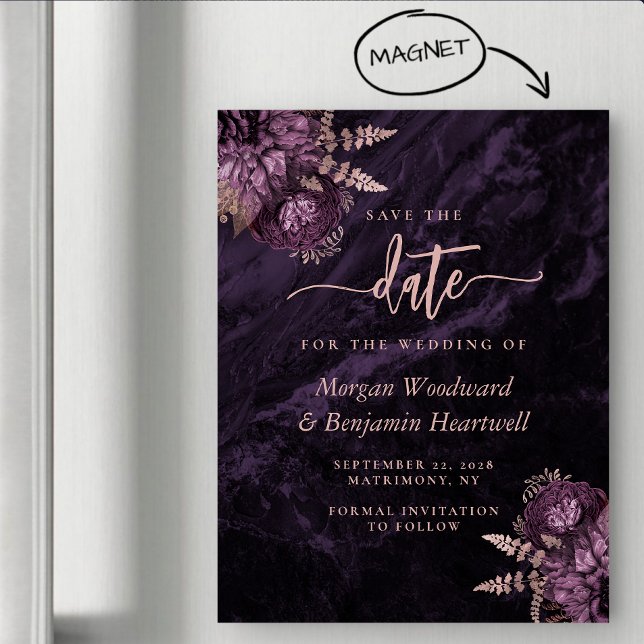 Invitación Magnética Chic Purple Rose Gold Floral Wedding Save the Date (Subido por el creador)