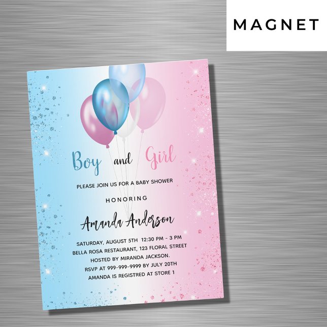 Invitación Magnética chica azul rosa Baby Shower niño gemela lujo (Subido por el creador)