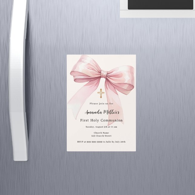 Invitación Magnética Chica de crema de arco rosa Primera comunión (Subido por el creador)