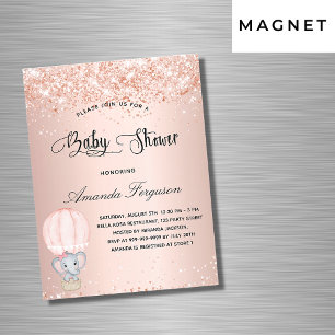 Invitación Magnética chica de elefantes de Baby Shower globo aerostátic