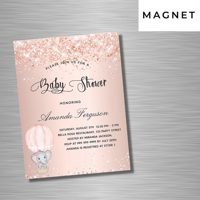 Invitación Magnética chica de elefantes de Baby Shower globo aerostátic (Subido por el creador)