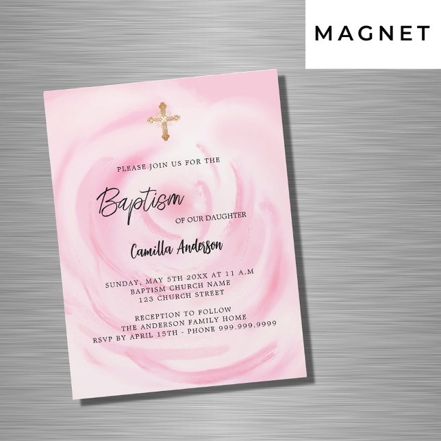 Invitación Magnética Chica floral rosa de lujo Bautismo (Subido por el creador)