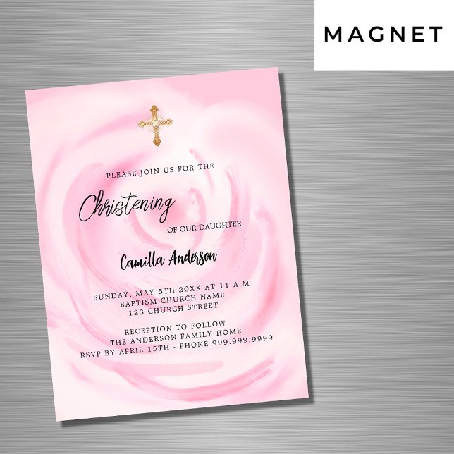 Invitación Magnética Chica floral rosa suave Christening (Subido por el creador)
