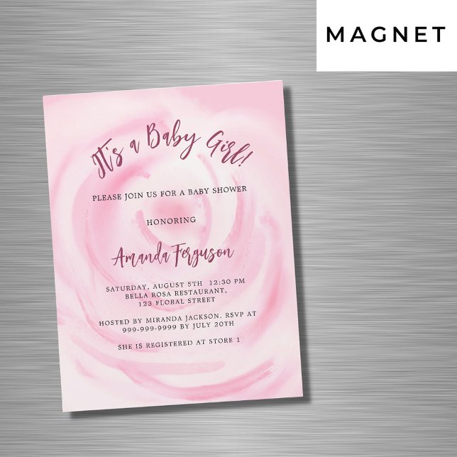 Invitación Magnética Chica floral rosa suave ducha de bebé de lujo (Subido por el creador)