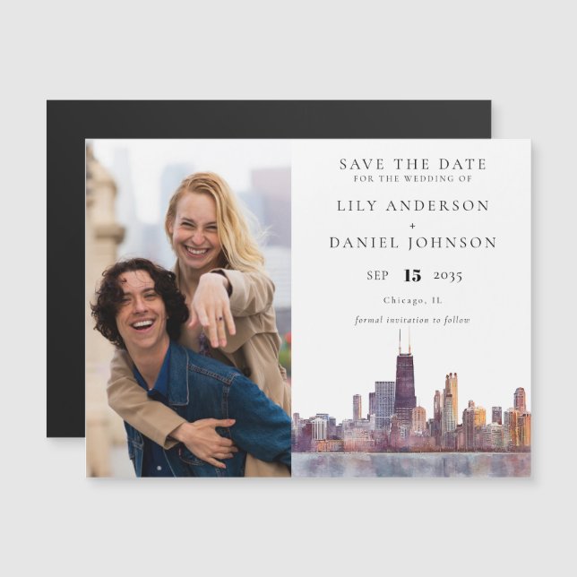 Invitación Magnética Chicago Foto Boda Guardar la Fecha (Anverso/Reverso)