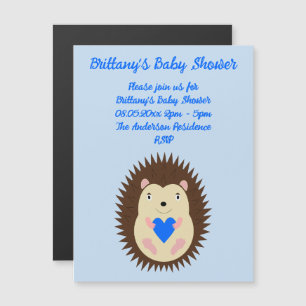 Invitación Magnética Chico Bebé Azul Corazón Erizo Baby Shower