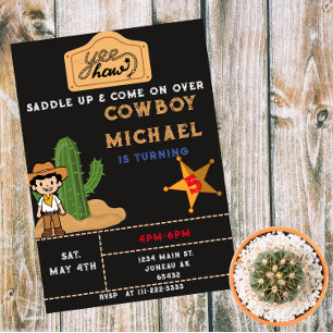 Invitación Magnética Chico Cumpleaños Cactus del Oeste Salvaje