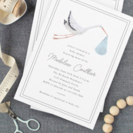Invitación Magnética Chico Elegante de Cigüeña Dibujada a Mano para Bab