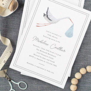 Invitación Magnética Chico Elegante de Cigüeña Dibujada a Mano para Bab