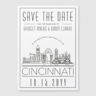 Invitación Magnética Cincinnati Boda Estilizado Skyline Save the Date