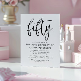 Invitación Magnética Cincuenta | 50.ª fiesta de cumpleaños blanca y neg