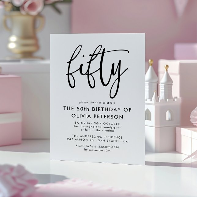 Invitación Magnética Cincuenta | 50.ª fiesta de cumpleaños blanca y neg (Subido por el creador)