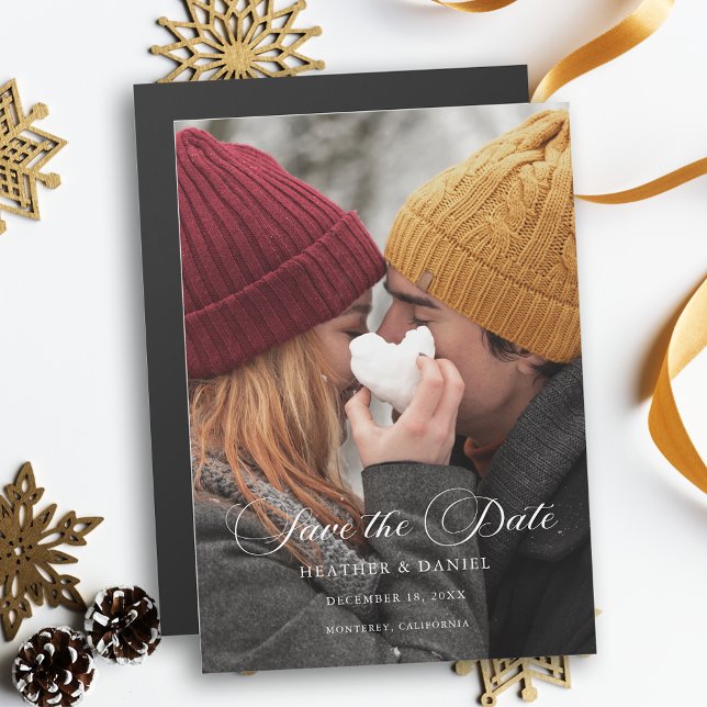 Invitación Magnética Clásica Caligrafía Foto Boda Guardar la fecha (Subido por el creador)