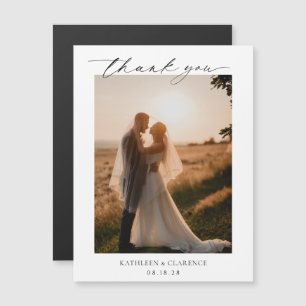 Invitación Magnética Clásico Agradecimiento de Boda Elegante en Blanco 