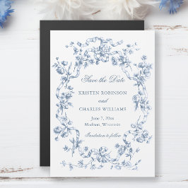 Invitación Magnética Classic Dusty Blue Flowers & Ribbons Save the Date