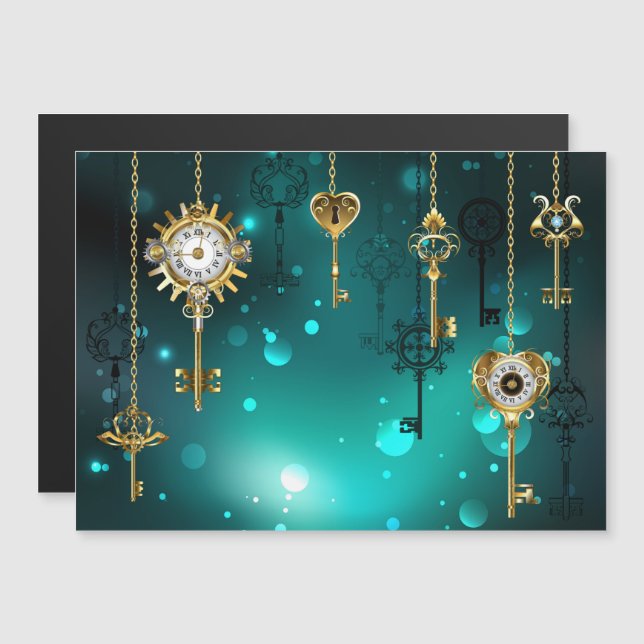 Invitación Magnética Claves de esqueleto antiguas sobre fondo verde (Anverso/Reverso)