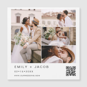Invitación Magnética Código QR de foto minimalista Boda blanco