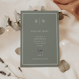 Invitación Magnética Código QR verde mínimo y de Moda Guardar la fecha