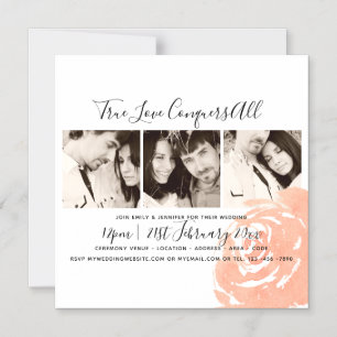 Invitación Magnética Colage de fotos de rosa corál, boda, guardar la fe