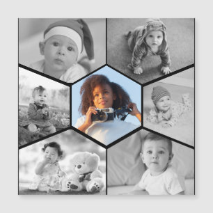 Invitación Magnética Colage de fotos hexagonales en blanco y negro
