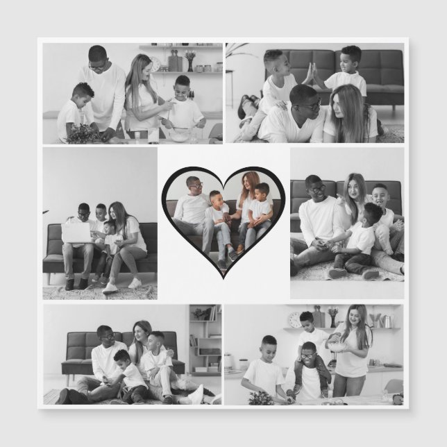 Invitación Magnética Colaje de Fotos 7 en Blanco y Negro (Anverso)