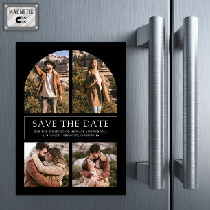 Invitación Magnética Collage de Fotos de Arco Negro para Aviso de Boda