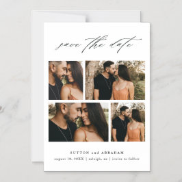 Invitación Magnética Collage de fotos de boda con guión Guardar la fech