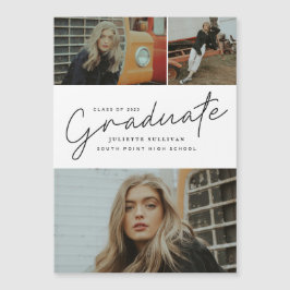 Invitación Magnética Collage de Fotos de Graduación con Letra Moderna