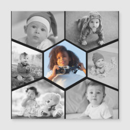 Invitación Magnética Collage de fotos de hexágono blanco y negro