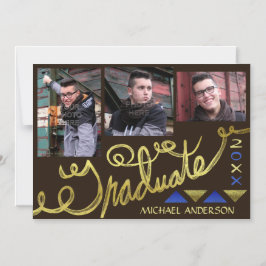 Invitación Magnética collage de fotos de tipografía de oro de la gradua